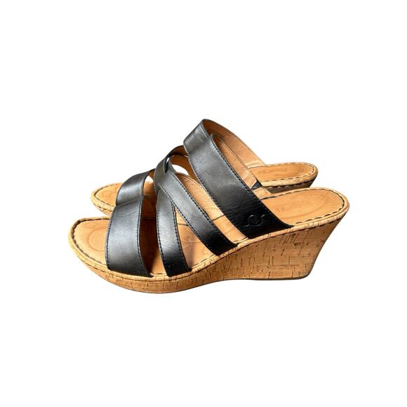 Born Black Strappy Slip on Cork Wedge Platform Sandals - 10 - Picture 4 of 10